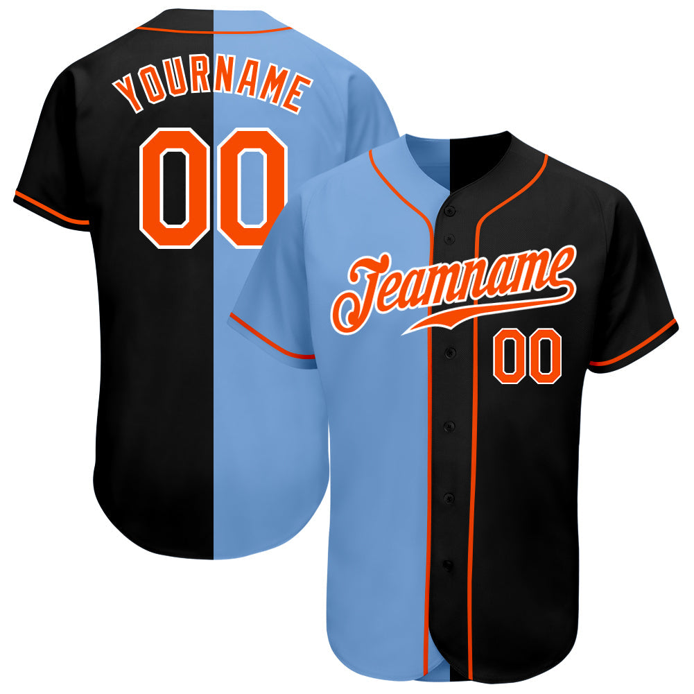 Custom Black Powder Blue-Orange Baseball Jersey