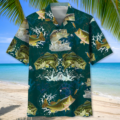 Dark Green Fishing Hawaiian Shirt