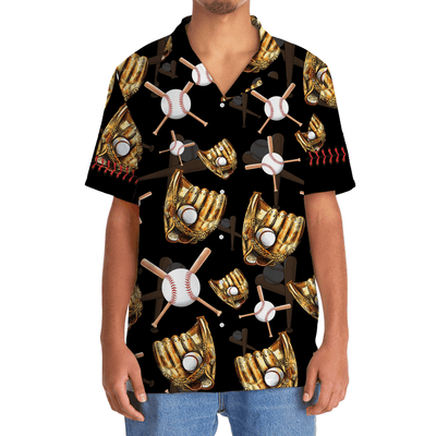 Black Vintage Baseball Gloves Hawaiian Shirt