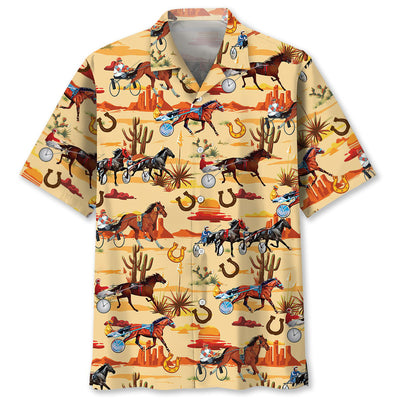 Orange Desert Horse Harness Racing Hawaiian Shirt