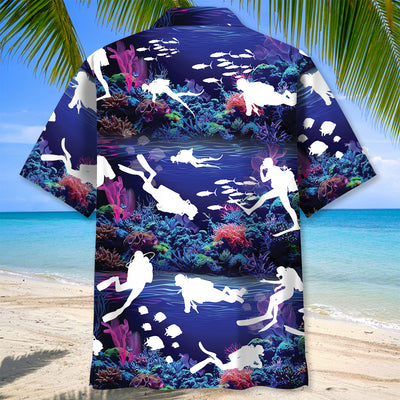 Diving With Neon Coral Ocean Hawaiian Shirt