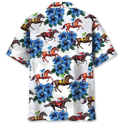 Horse Racing Blue Hawaiian Shirt