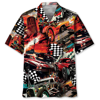 Drag Racing Retro Red Hawaiian Shirt