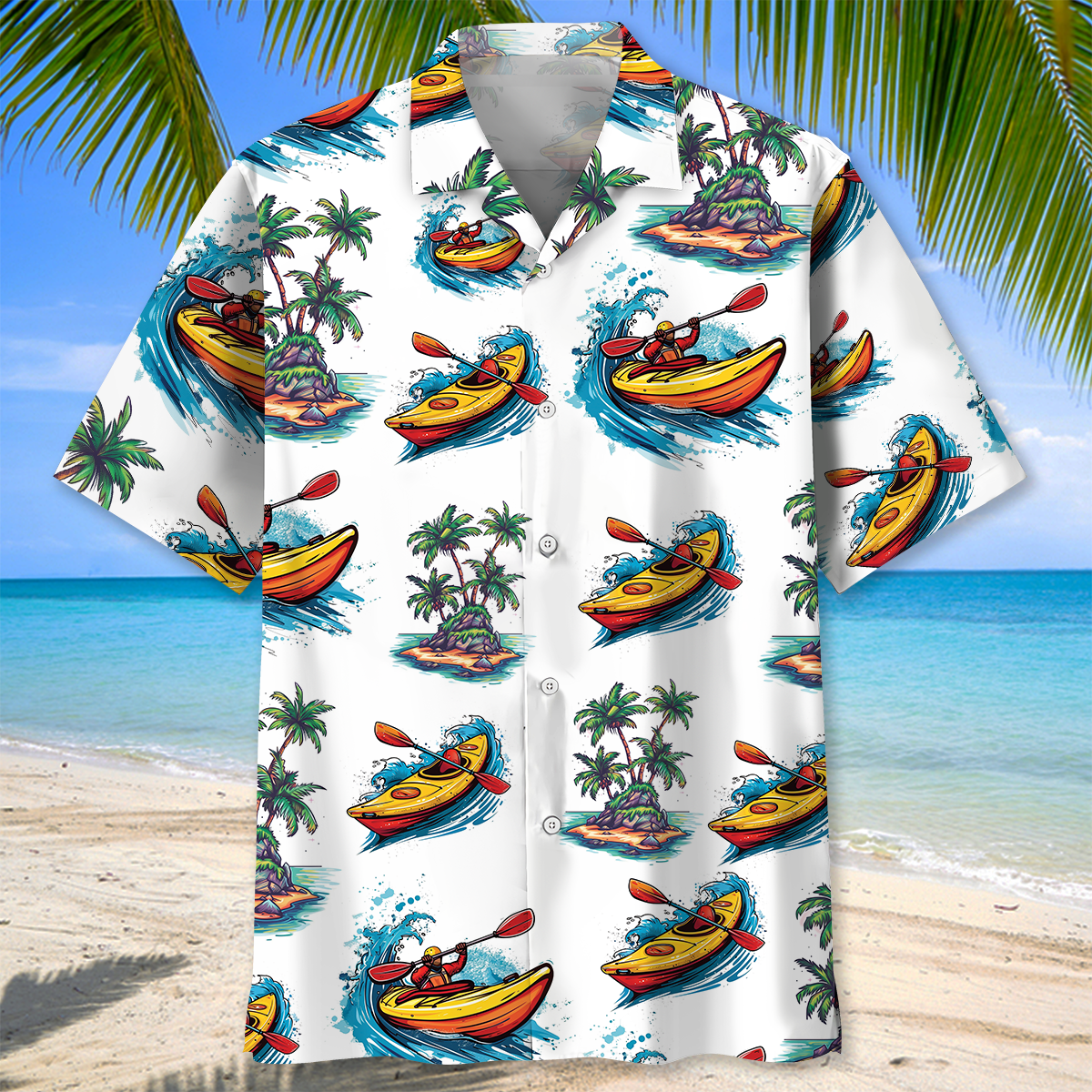 Kayaking Tropical Palm Tree Hawaiian Shirt