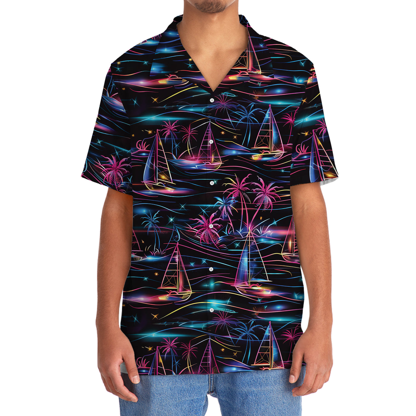 Neon Tropical Sailboat Hawaiian Shirt