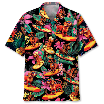 Dachshund Surfing Tropical Hawaiian Shirt