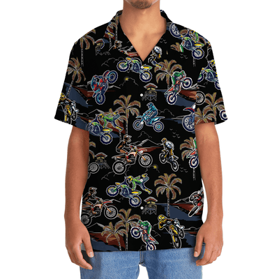 Black Tropical Dirt Bike Racing Hawaiian Shirt