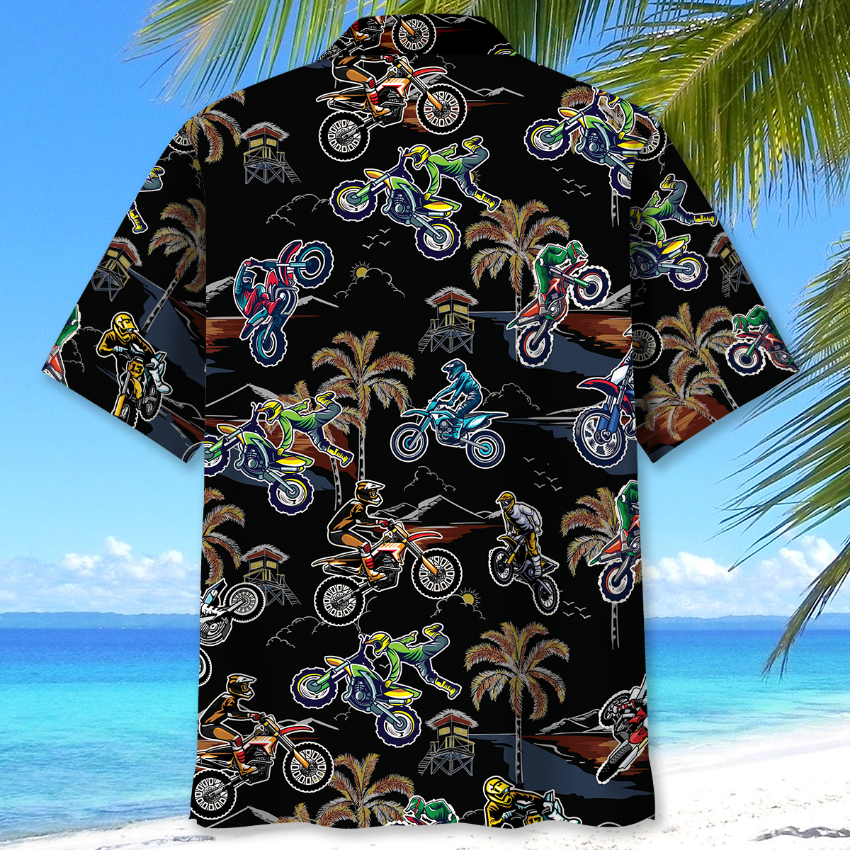 Black Tropical Dirt Bike Racing Hawaiian Shirt