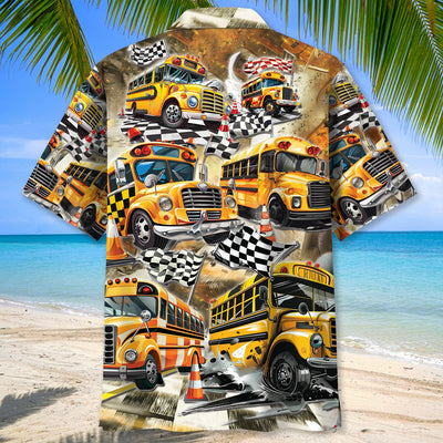 Funny School Bus Drag Racing Hawaiian Shirt