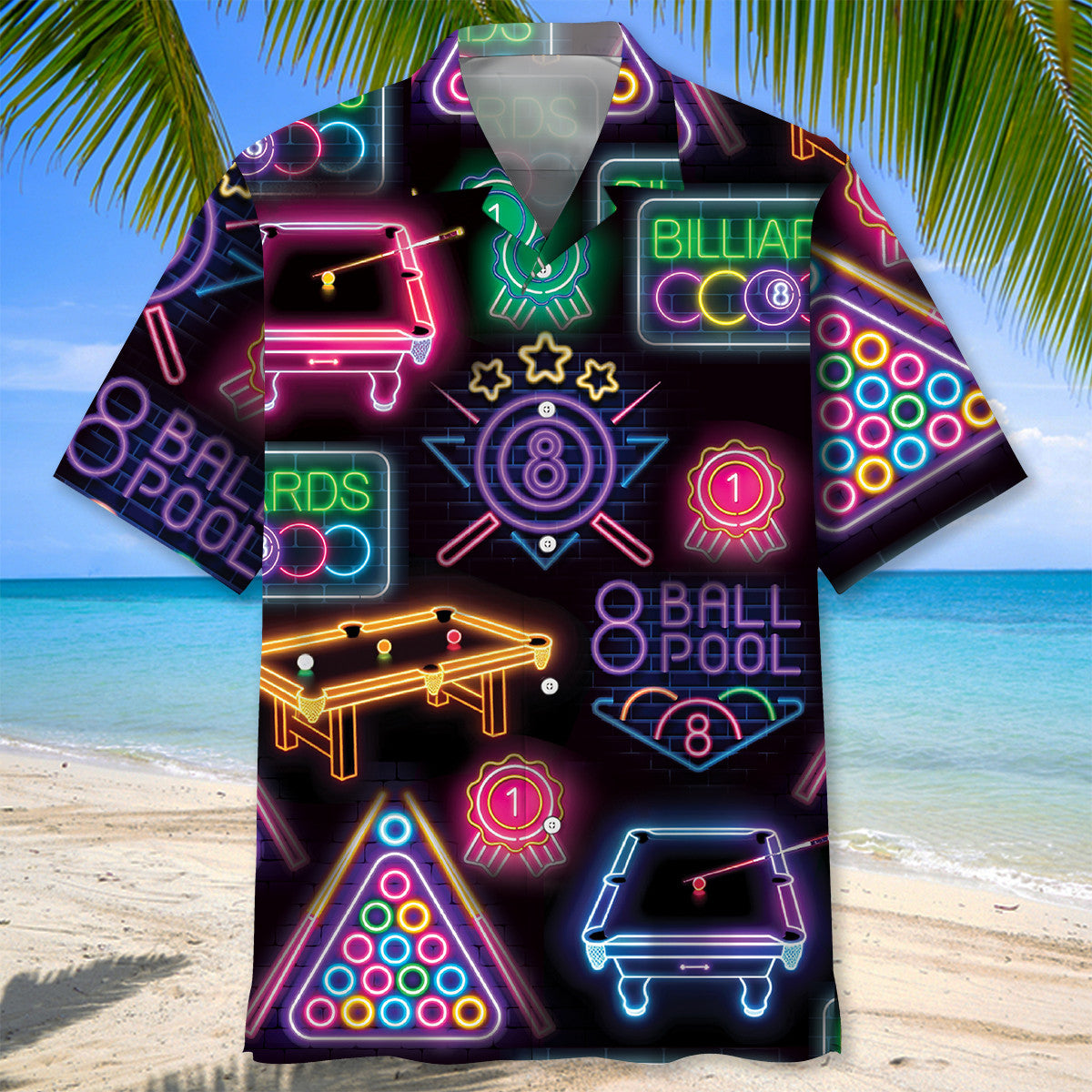 Billiard Neon Black Hawaiian Shirt