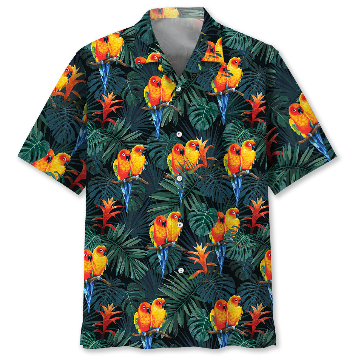 Parrot Dark Green Tropical Hawaiian Shirt