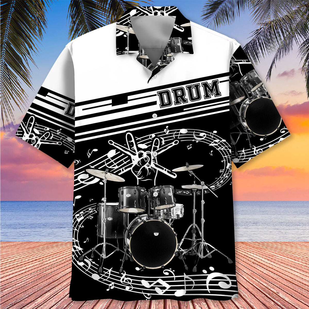 Drum Black & White Hawaiian Shirt