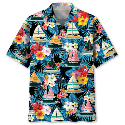 Sailboat Tropical Flower Hawaiian Shirt