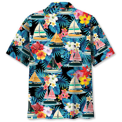 Sailboat Tropical Flower Hawaiian Shirt