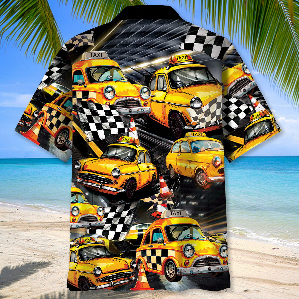 Drag Racing Yellow Taxi Car Hawaiian Shirt