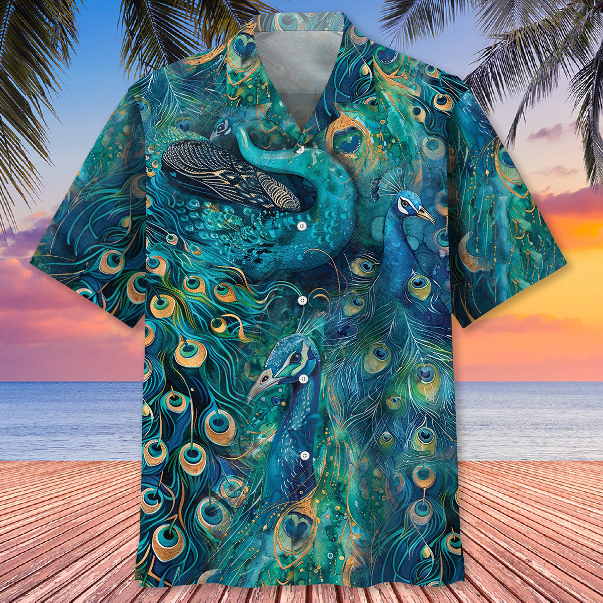 Peacock Teal Hawaiian Shirt