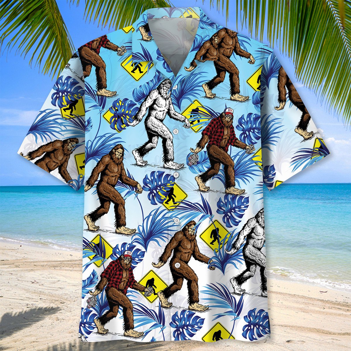 Bigfoot Crossing Road Hawaiian Shirt