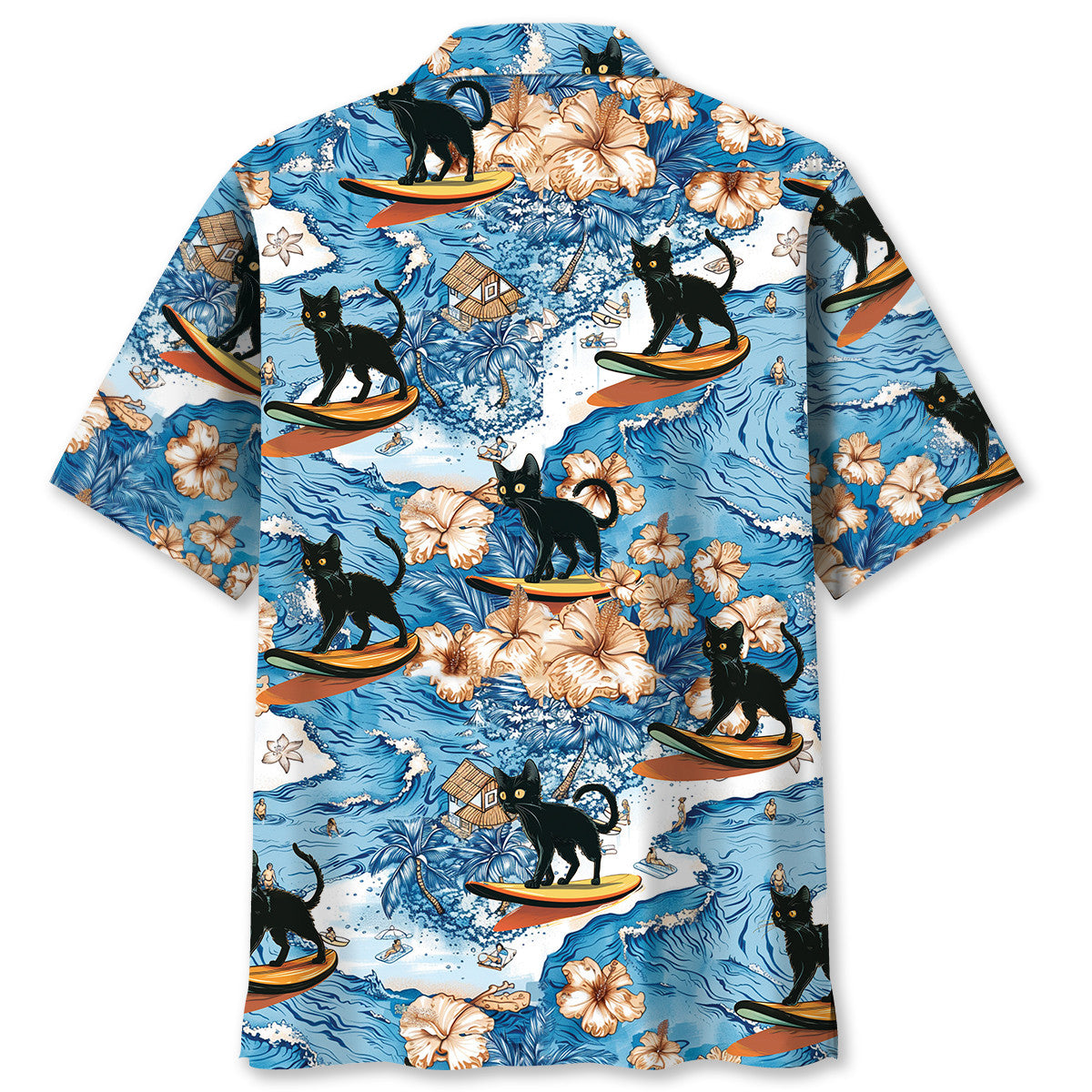 Black Cat Surfing Hawaiian Shirt