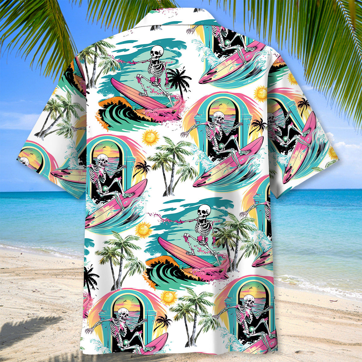 Skull Surfing Beach Hawaiian Shirt