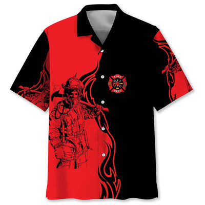 Black & Red Firefighter Hawaiian Shirt
