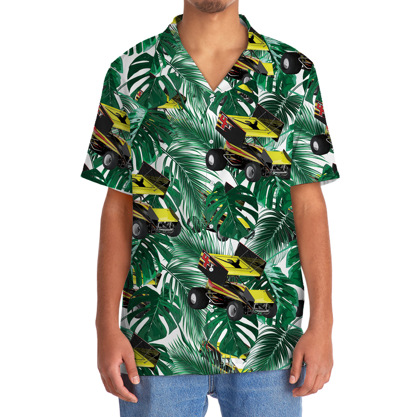 Green Tropical Sprint Car Racing Hawaiian Shirt