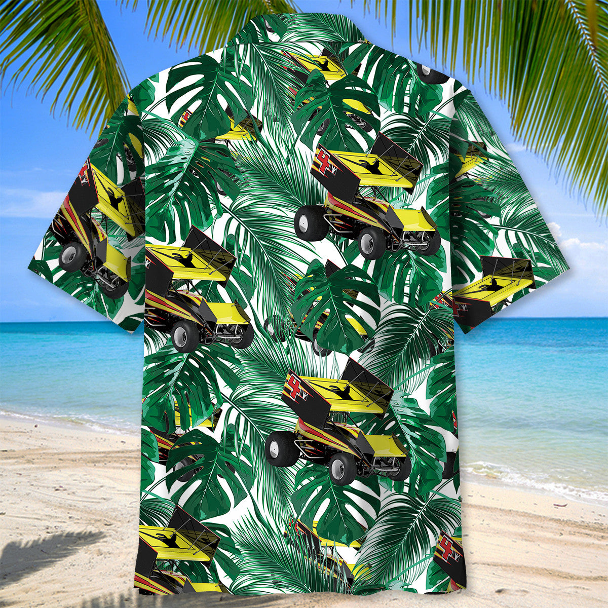 Green Tropical Sprint Car Racing Hawaiian Shirt