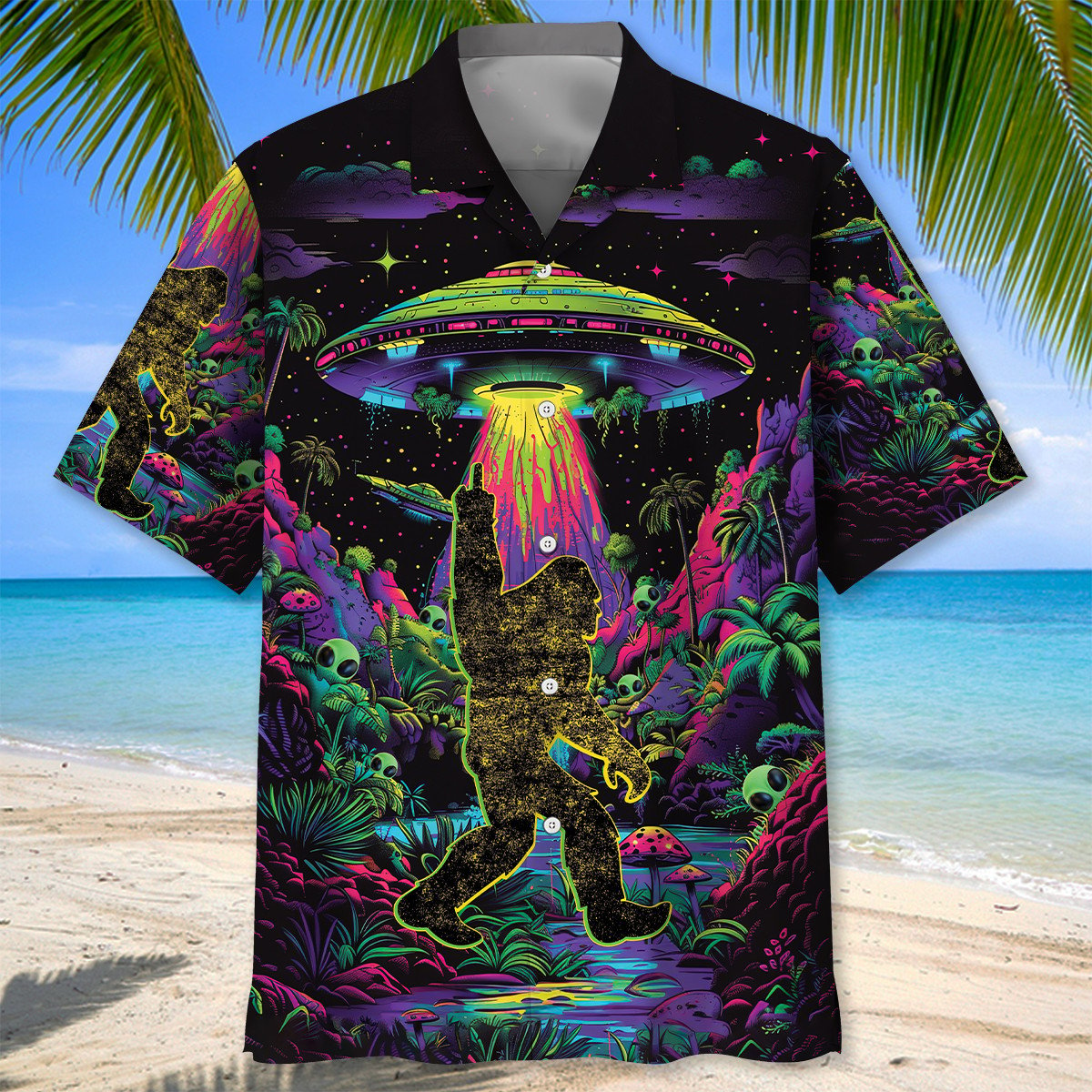 Alien Bigfoot Night Hawaiian Shirt
