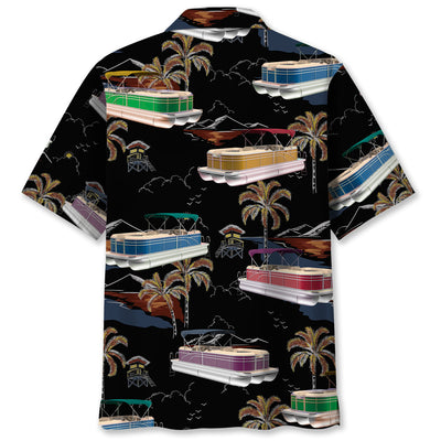 Black Tropical Palm Tree Pontoon Hawaiian Shirt