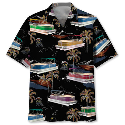 Black Tropical Palm Tree Pontoon Hawaiian Shirt