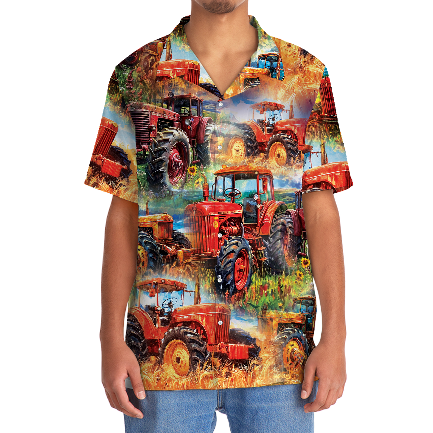 Vintage Tractor Art Hawaiian Shirt