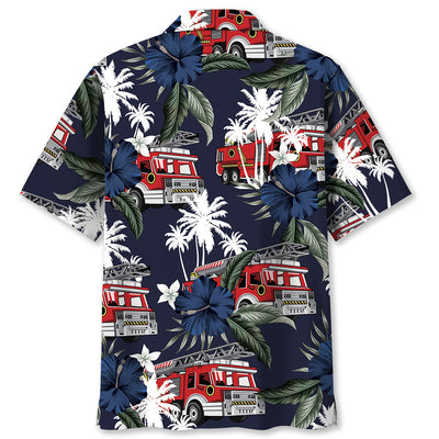 Fire Truck Dark Blue Hawaiian Shirt
