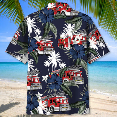 Fire Truck Dark Blue Hawaiian Shirt