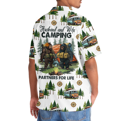 Camping Bigfoot Husband and Wife Hawaiian Shirt