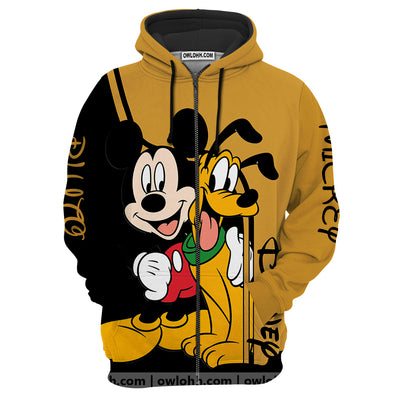 Mickey And Pluto Dog Disney All Over Printed Custom 3d Hoodie, Unisex Hoodie - OwlsMatrix