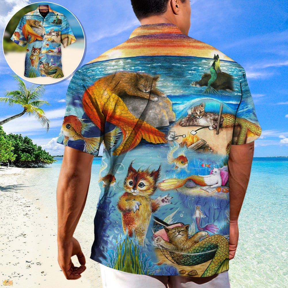 Cat Mermaid Off Sleeping - Hawaiian Shirt