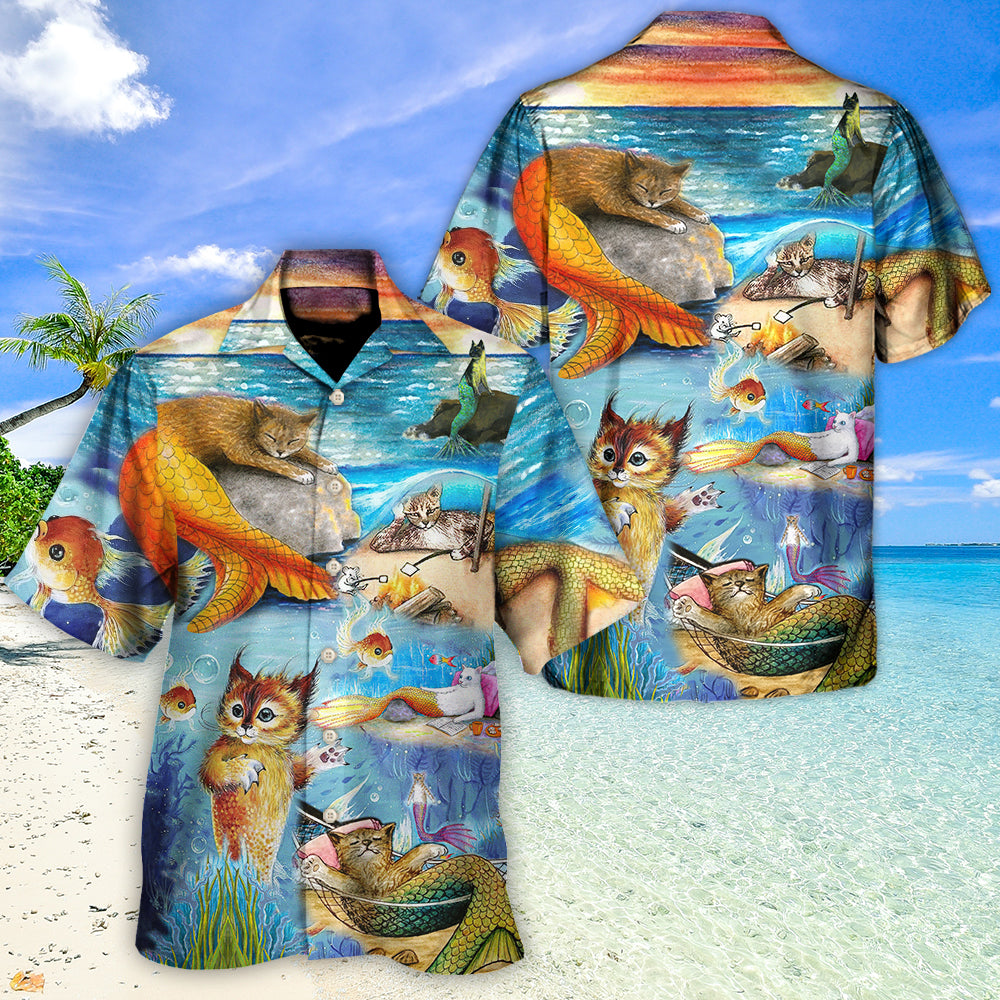 Cat Mermaid Off Sleeping - Hawaiian Shirt