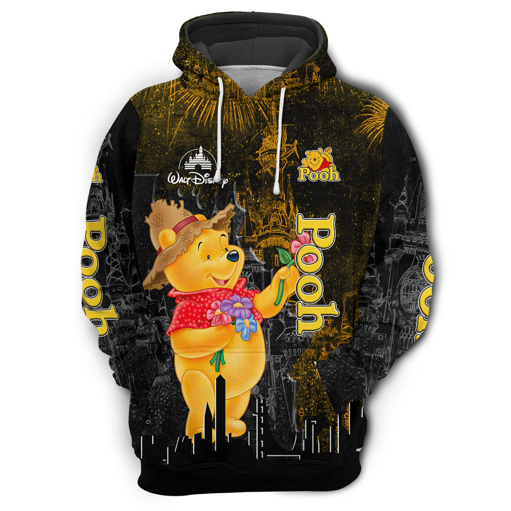 For Winnie The Pooh Lovers Flower And Disney Tower 3d Hoodie, Unisex Hoodie - OwlsMatrix