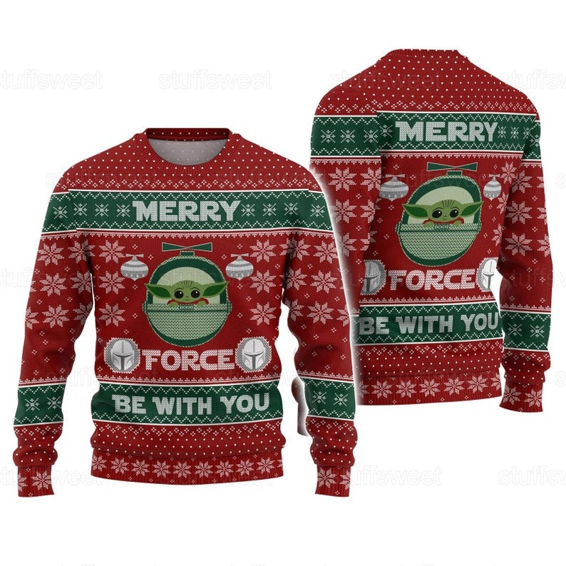 Christmas Star Wars Merry Force Baby Yoda - Sweater - Ugly Christmas Sweater