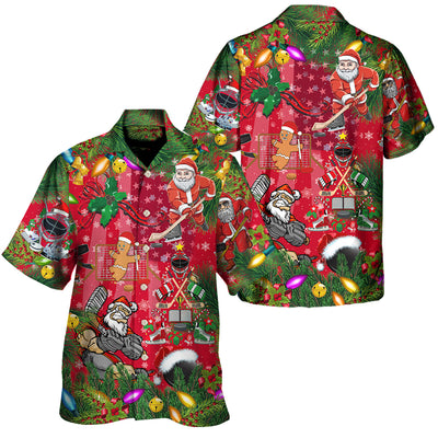 Christmas Come On Play Hockey With Santa Claus And Reindeer So Nice - Hawaiian Shirt
