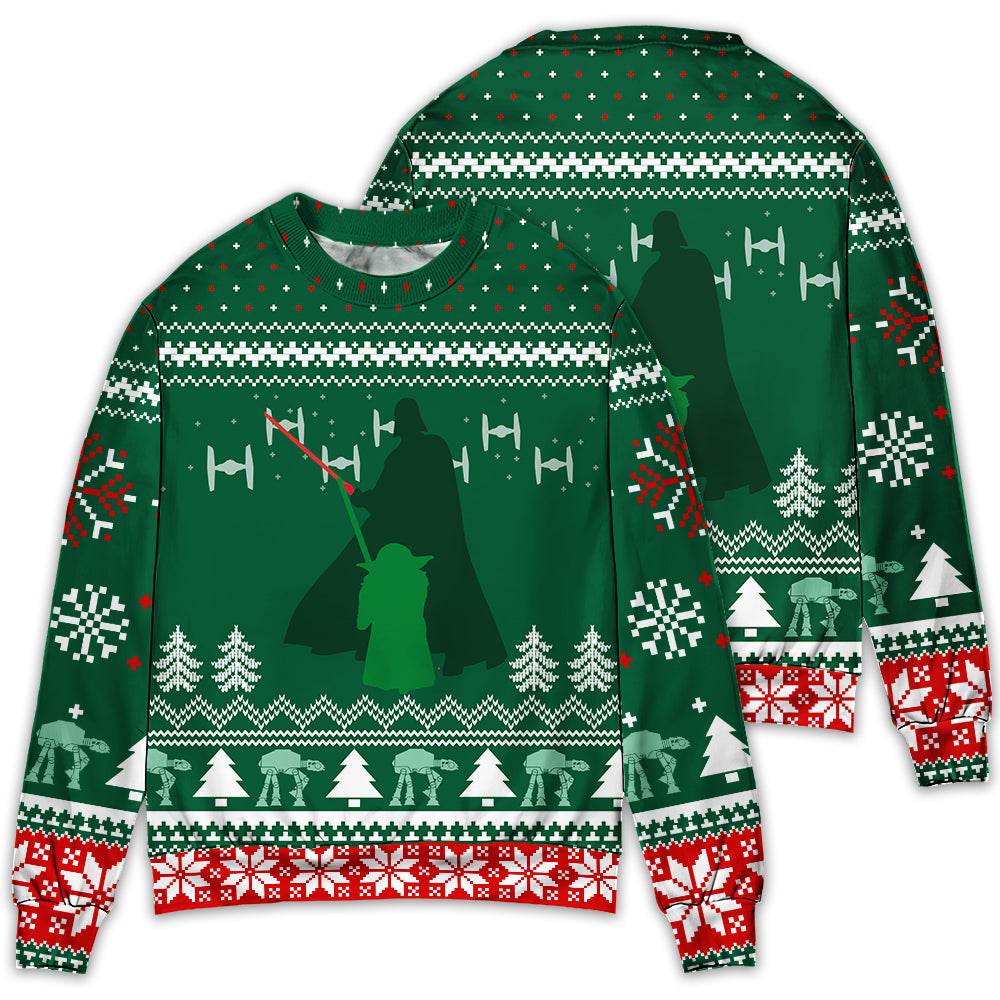Christmas Star Wars Green Darth Vader And Yoda - Sweater - Ugly Christmas Sweaters