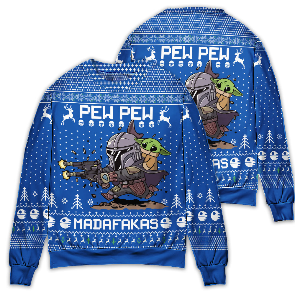 Christmas Star Wars Pew Pew Madafakas Baby Yoda - Sweater - Ugly Christmas Sweaters