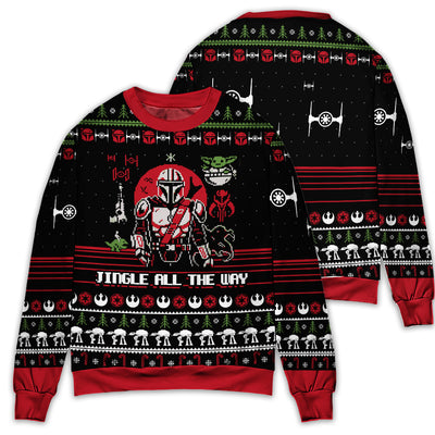 Christmas Star Wars Jingle All The Way Mandalorian Yoda - Sweater - Ugly Christmas Sweaters