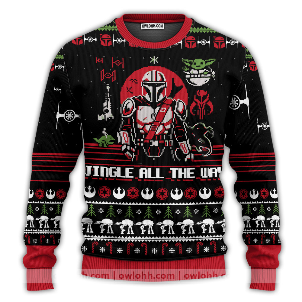 Christmas Star Wars Jingle All The Way Mandalorian Yoda - Sweater - Ugly Christmas Sweaters