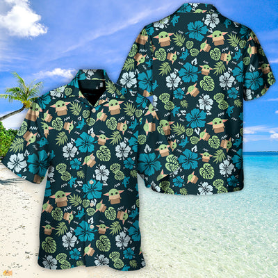 Star Wars Grogu Baby Yoda Tropical Leaves- Hawaiian Shirt For Men, Women, Kids - Owl Ohh