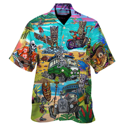 Tiki And Skull Blue Sea - Hawaiian Shirt