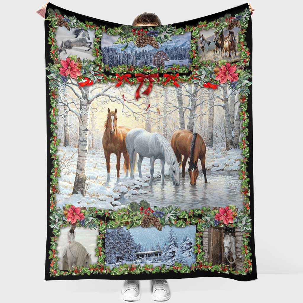 50" x 60" Horse Christmas So Lovely - Flannel Blanket - Owls Matrix LTD