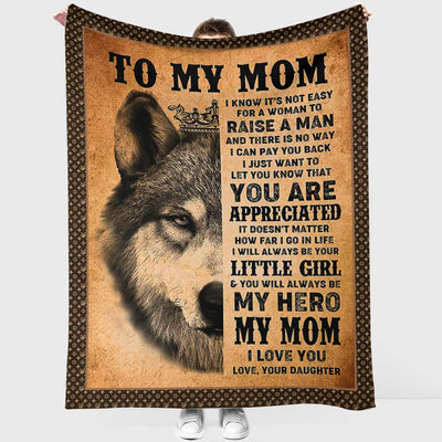 Wolf To My Mom I Love You My Hero - Flannel Blanket - Owls Matrix LTD