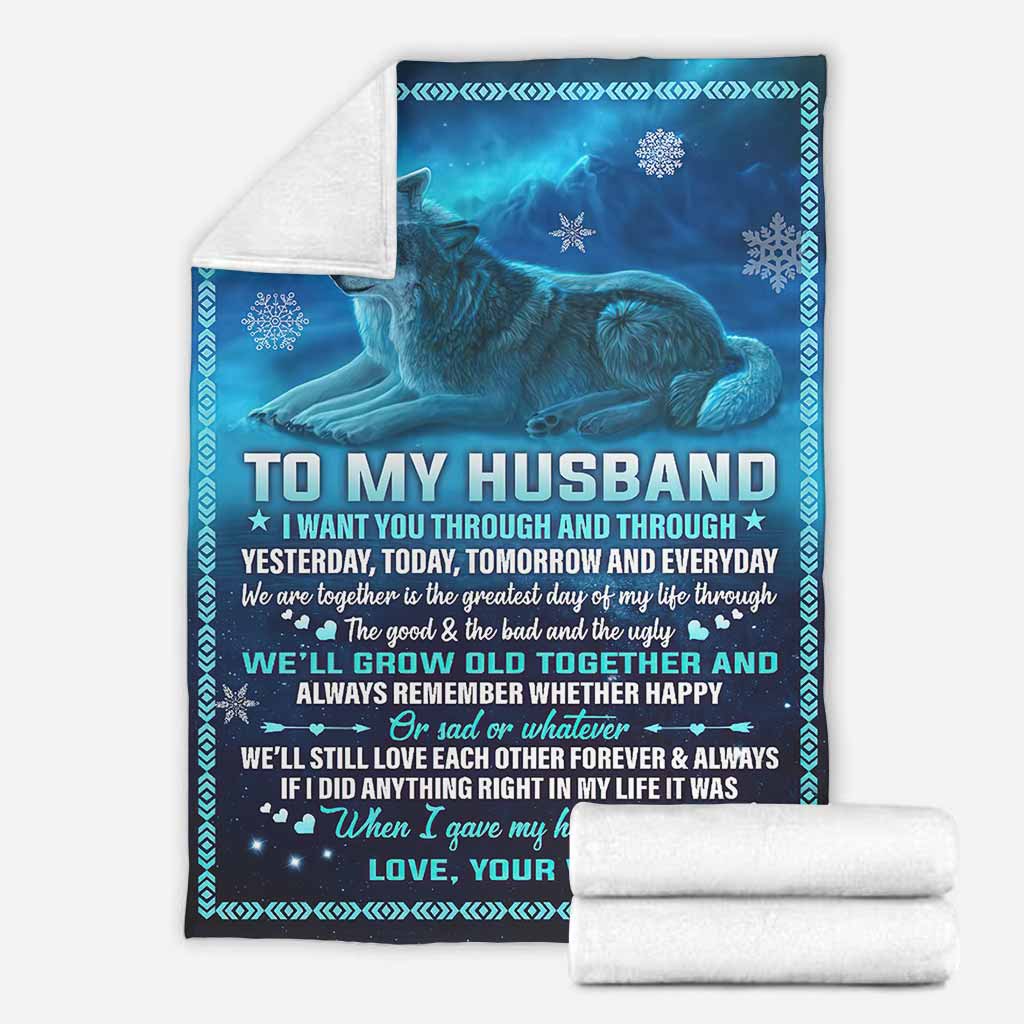 Wolf To My Husband Husband And Wife Blue - Flannel Blanket - Owls Matrix LTD