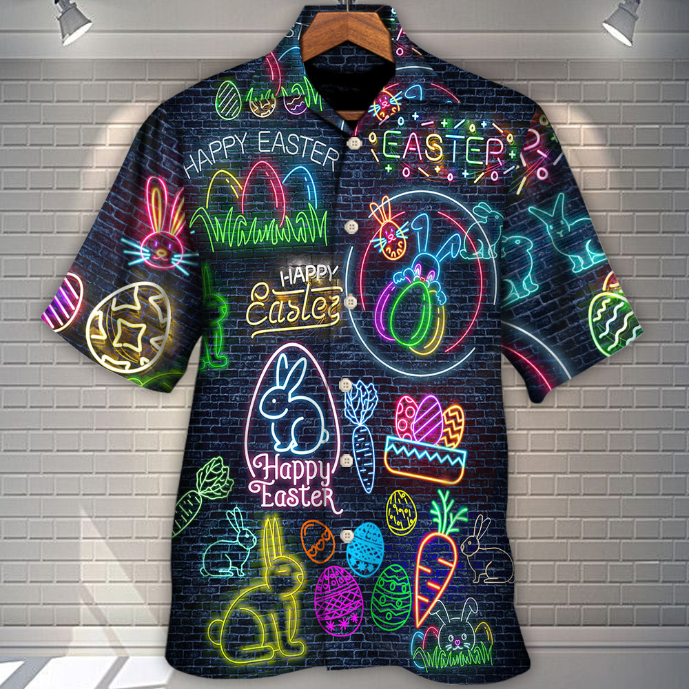 Easter Is Coming Rabbit Neon Style In Black - Hawaiian Shirt - Owls Matrix LTD