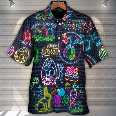 Easter Is Coming Rabbit Neon Style In Black - Hawaiian Shirt - Owls Matrix LTD